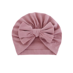 Hooded Hat with Bowknot Wrapped Turban Solid Color Hat