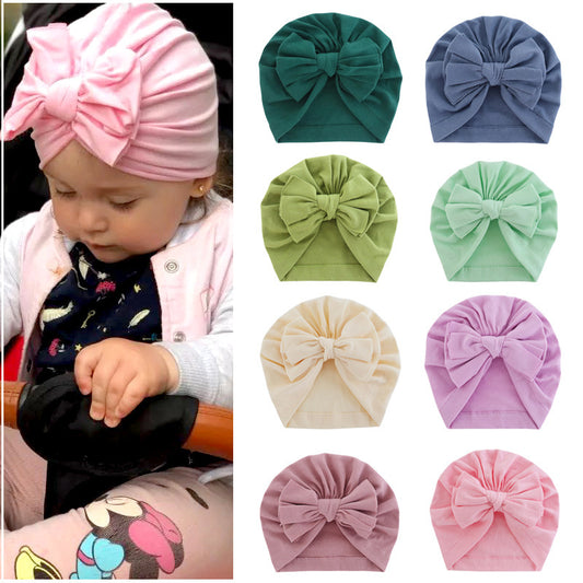 Hooded Hat with Bowknot Wrapped Turban Solid Color Hat