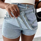 Y2K Street Vintage Denim Shorts Stretch Overlap Waist Wrap Solid Asymmetrical Hem A-Line Skinny Mini Skorts Skirt