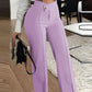 Slim Straight-leg Pants With Buckle Fashion Solid Color Trousers For Womens Clothing