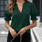 V-neck Graceful Puff Sleeve Solid Color Shirt