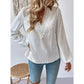 Solid Color Jacquard Puff Sleeve Lace V-neck Shirt