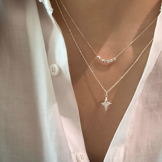 Double Layer Stainless Steel Opal Cross Double-layer Necklace For Women Girls New Trend Neck Chain Rustproof Jewelry Party Gift