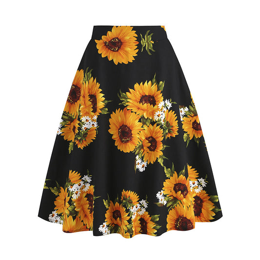 European And American Women's Clothing Vintage Printed Hepburn Floral Skirt