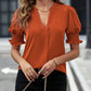 V-neck Graceful Puff Sleeve Solid Color Shirt