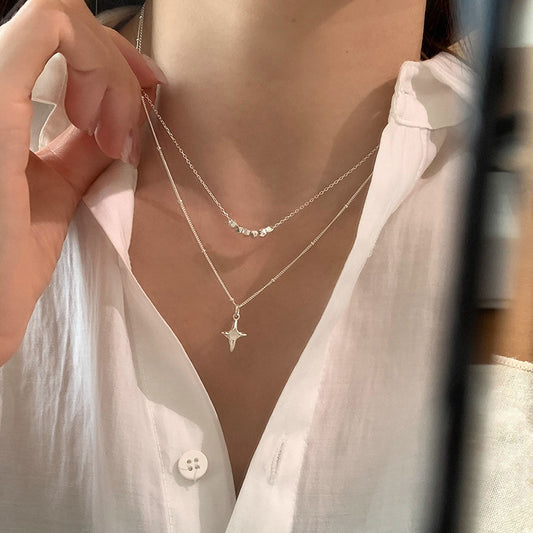 Double Layer Stainless Steel Opal Cross Double-layer Necklace For Women Girls New Trend Neck Chain Rustproof Jewelry Party Gift