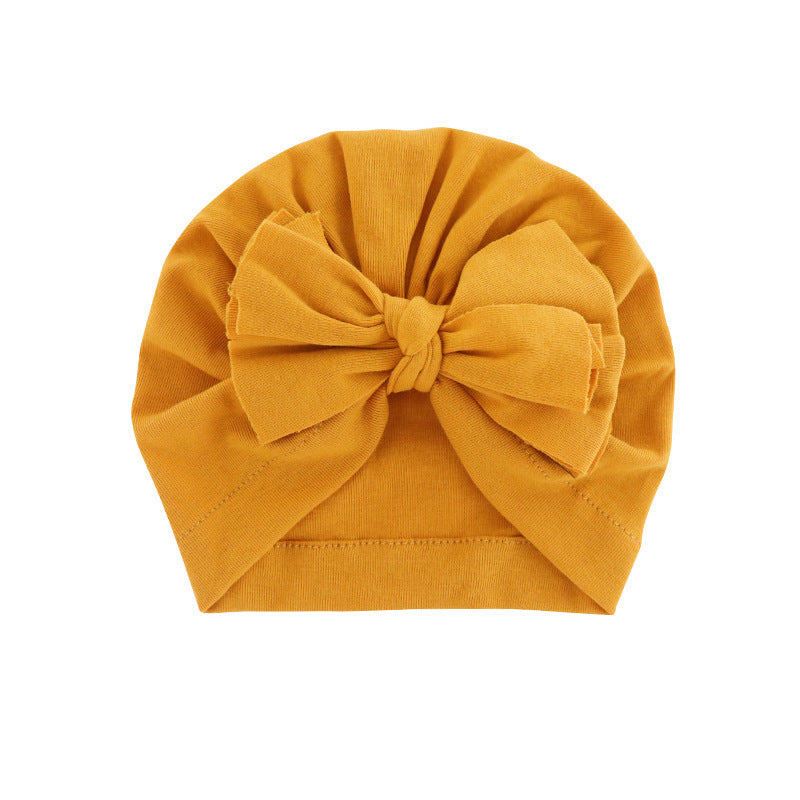 Hooded Hat with Bowknot Wrapped Turban Solid Color Hat