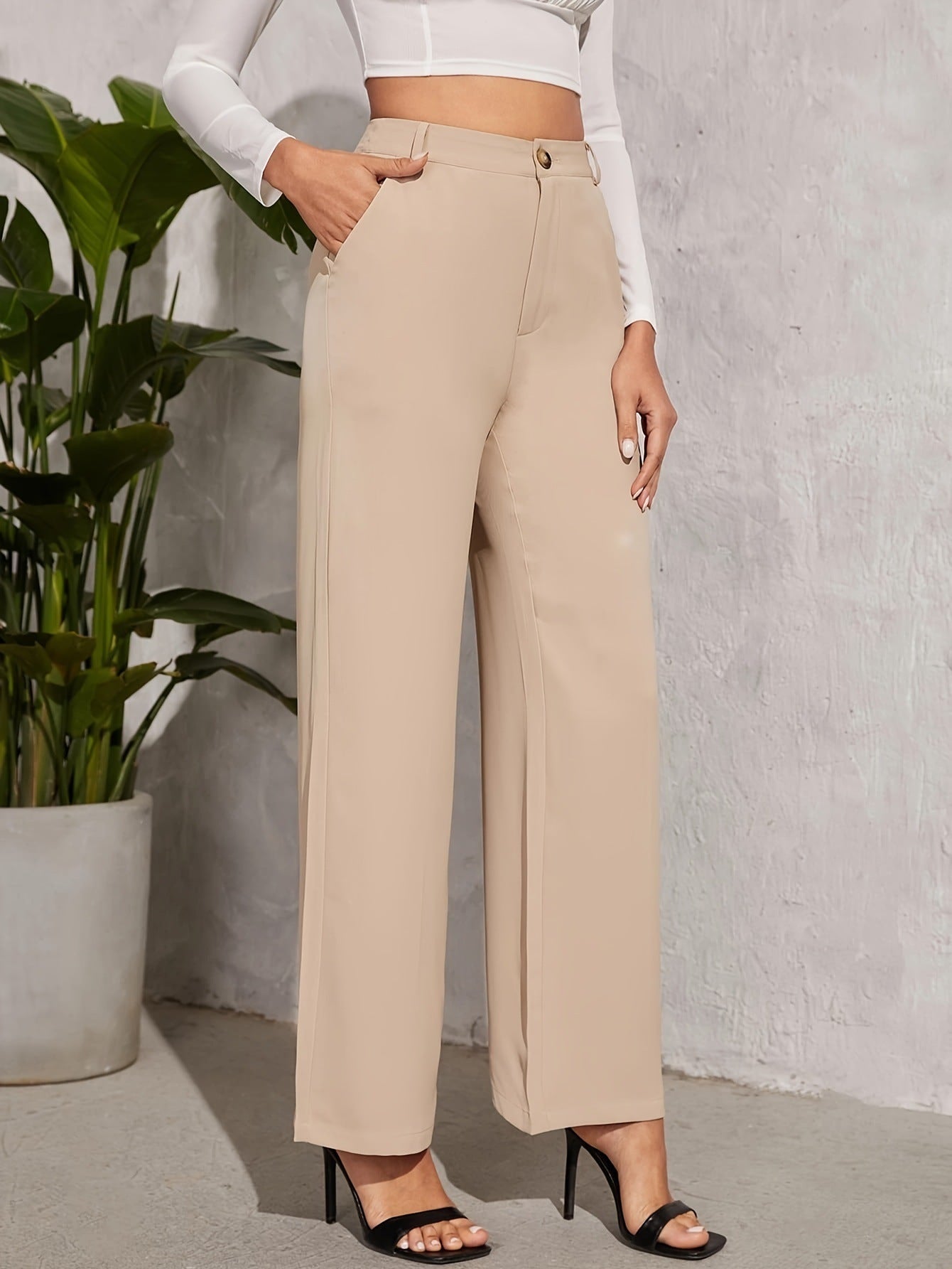 Wide Leg Draping Effect Commuter Loose Trousers