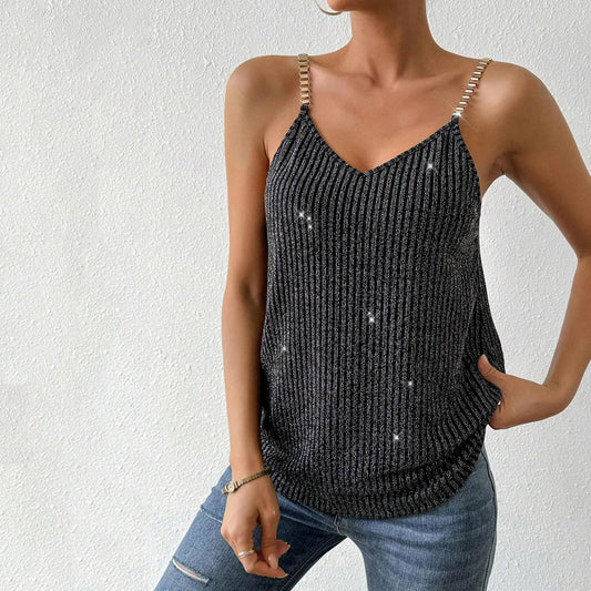 European And American Strap Stitching Chain Elegant Women's Top