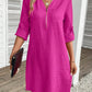 Women's Cotton And Linen Stitching Zipper V-neck Solid Color Dress