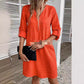 Women's Cotton And Linen Stitching Zipper V-neck Solid Color Dress