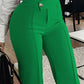 Slim Straight-leg Pants With Buckle Fashion Solid Color Trousers For Womens Clothing