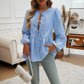 Women's Casual Loose Striped Lace-up Shirt