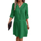 Women's Cotton And Linen Stitching Zipper V-neck Solid Color Dress