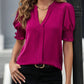 V-neck Graceful Puff Sleeve Solid Color Shirt