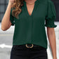 V-neck Graceful Puff Sleeve Solid Color Shirt