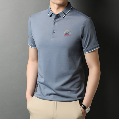 Summer New Style Short-sleeved Lapel Polo Shirt Pure Color Casual Self-cultivation Tide Brand