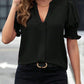 V-neck Graceful Puff Sleeve Solid Color Shirt