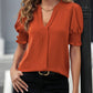 V-neck Graceful Puff Sleeve Solid Color Shirt